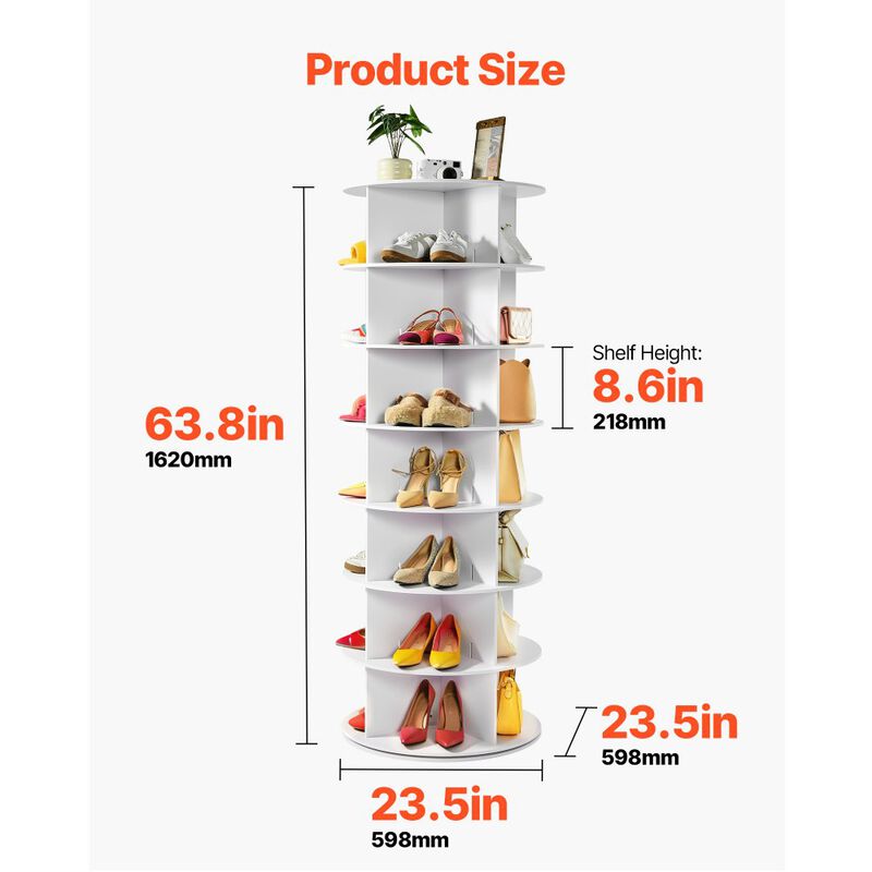 7 Tier Rotating Shoe Rack Tower, Spinning Shoe Organizer for Closet and Entryway image number 2
