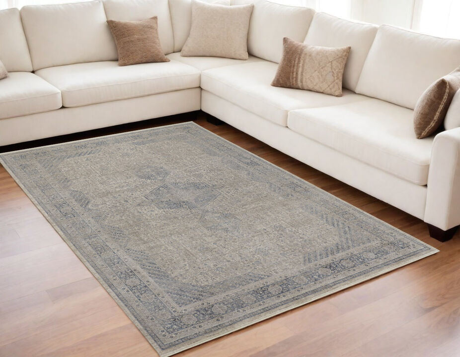 HomeRoots Oriental Power Loom Worn Faded Area Rug With Fringe