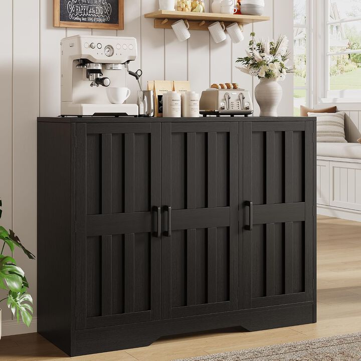 Modern Farmhouse Buffet Cabinet with Storage, 42" Large Sideboard Storage Cabinet with 3 Doors, Coffee Bar Cabinet for Kitchen, Dining Room, Entryway