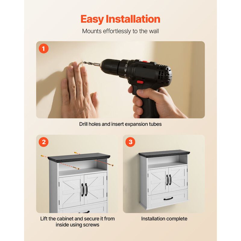 Wall-Mounted Bathroom Cabinet with Drawer & Open Shelf Organizer-White image number 5