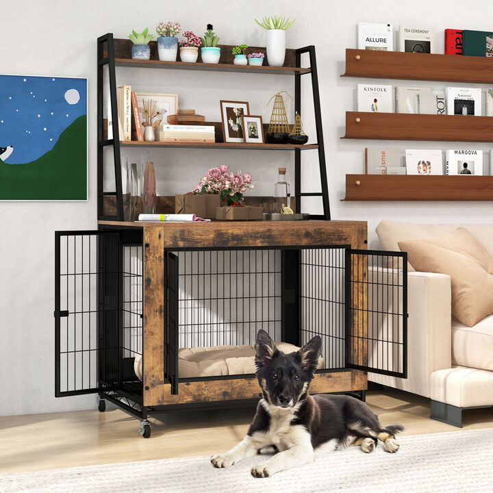 Modern Industrial Dog Kennel with Shelves &ndash; Furniture-Style Crate for Living Room