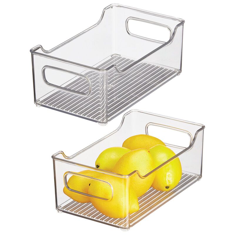 mDesign Kitchen Plastic Storage Organizer Bin, Dip Front, Handles, 2 Pack, Clear