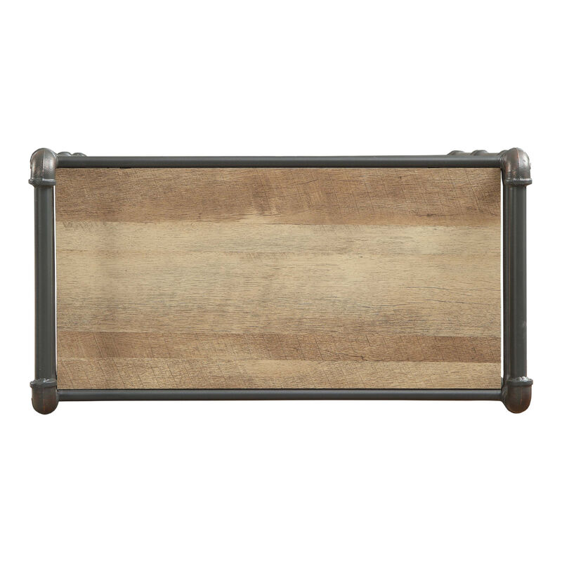 Three Tier Metal Bookshelf With Wooden Shelves, Oak Brown & Gray