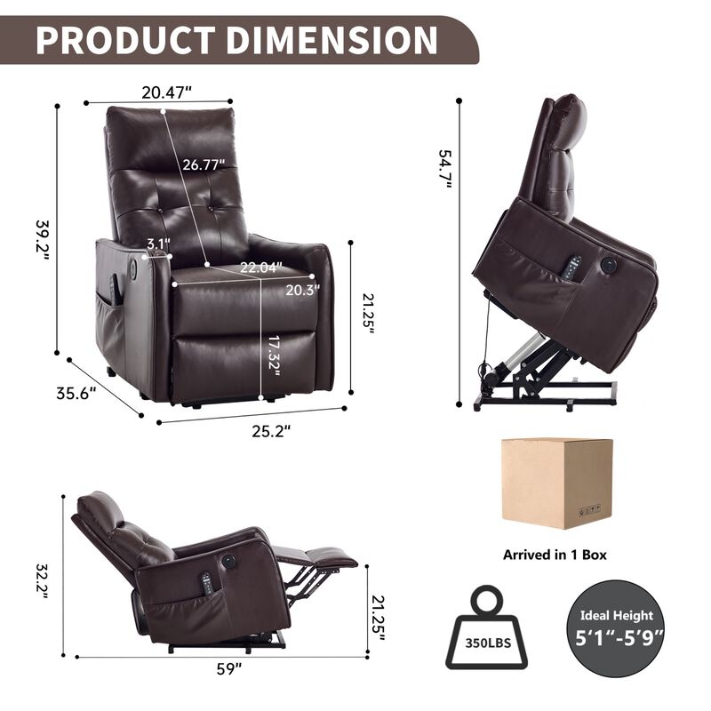 Faux Leather Power Lift Recliner Chair 155&deg; Recliner with Massage Heat & USB image number 2