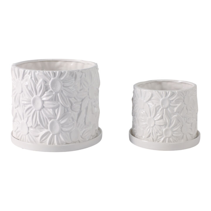 S/2 6/8" Daisy Flower Planter, White