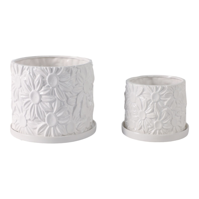 S/2 6/8" Daisy Flower Planter, White image number 0