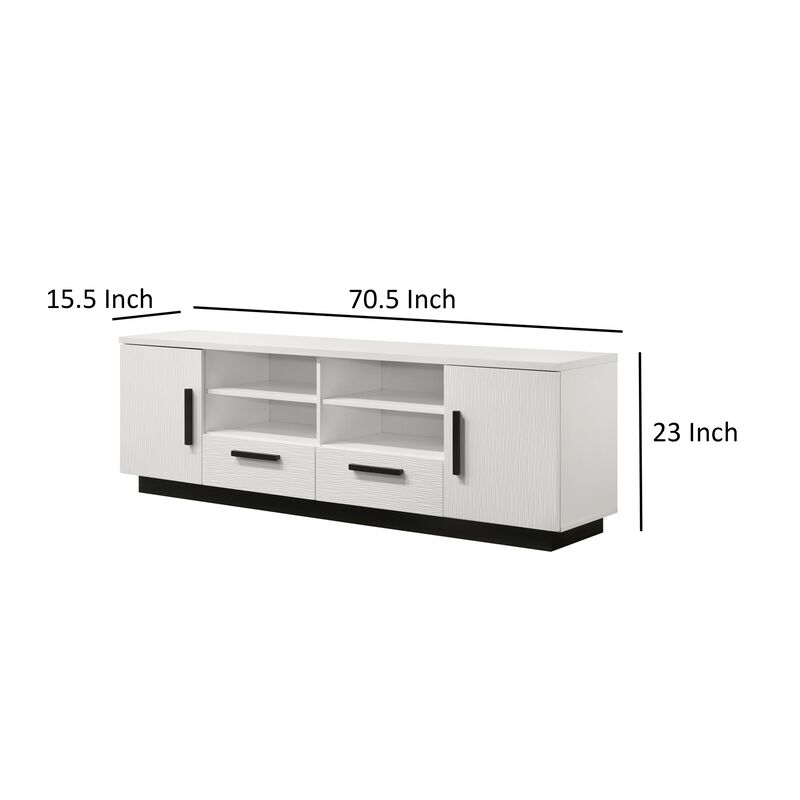 Sda 71 Inch TV Media Console, Door Cabinets, Drawers, Black Handles, White - Benzara