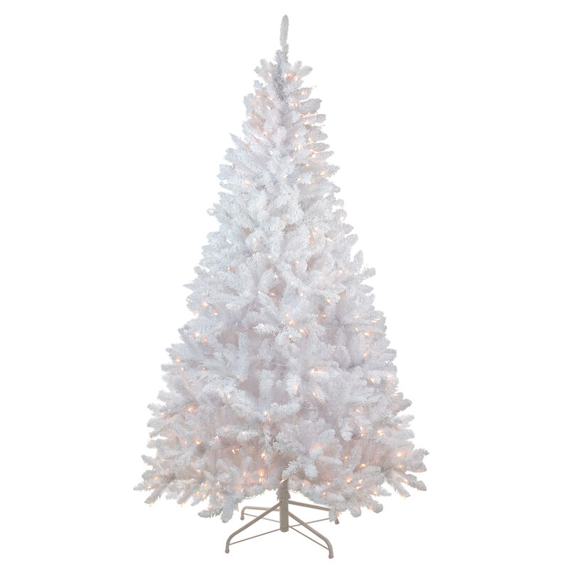 7' Pre-Lit Medium Flocked Artificial Christmas Tree  Clear Lights image number 1