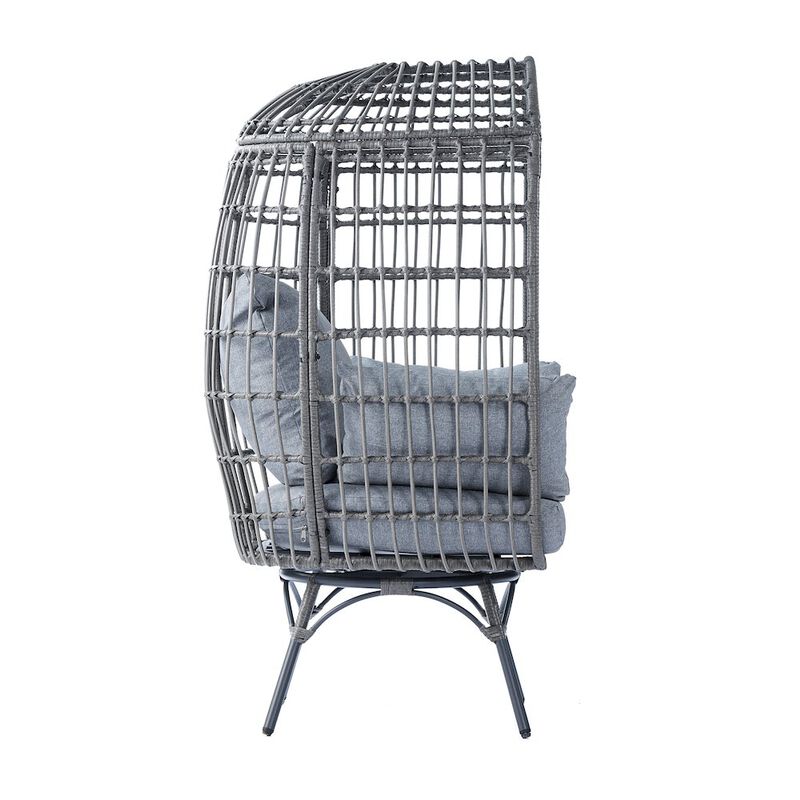 Flash Furniture Oversized Wicker Egg Swivel Lounge Chair, Gray Cushions/Gray Frame image number 3