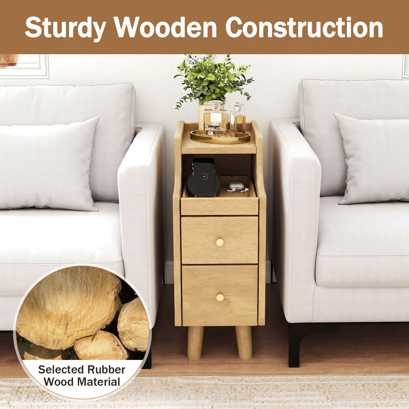 Set of 2 Wooden Bedside Nightstands with Pull-Out Tray and 2 Storage Drawers image number 6