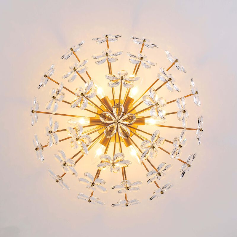 Bibiana Modern 6-Light Daisy Clear Crystals Large Size Flush Mount - Medium‑gloss Brushed Brass Finish image number 6