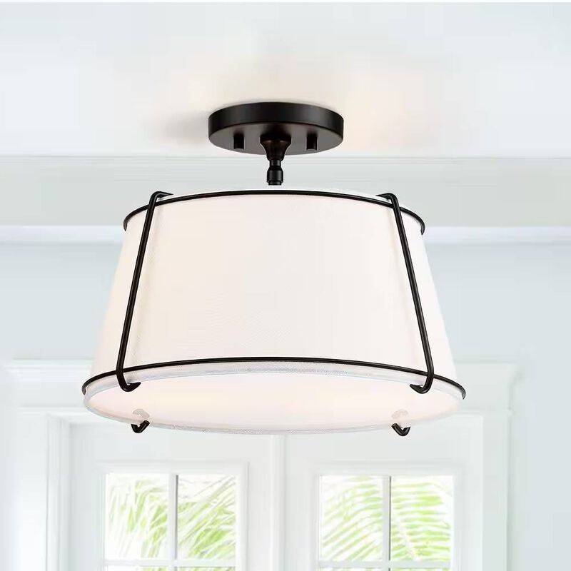 2-Light Round Drum Ceiling Light with Metal - Semi-Flush Mount