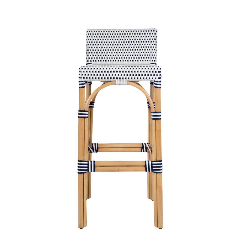 Butler Specialty Serienna 30 in. Seat Height Rectangular Rattan Low Back Bar Stool White and Gray image number 3