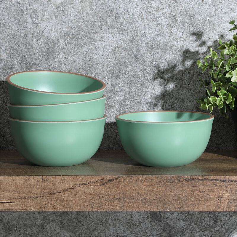 Gibson Home Rockabye 4 Piece 6.1 Inch Melamine Cereal Bowl Set in Matte Green image number 3