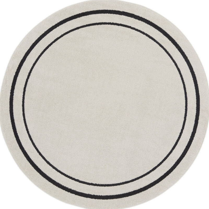 HomeRoots 4' Ivory And Black Round Indoor Outdoor Area Rug image number 0
