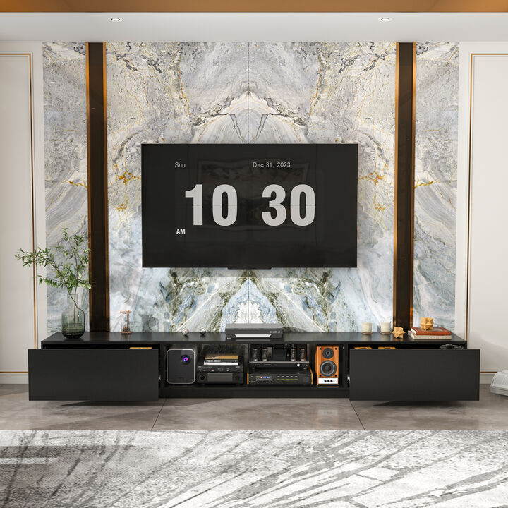 FUFU&GAGA Modern Black 2-Drawer 1-Shelf TV Cabinet (109.4" W x 15.7" D x 14.9" H), Black