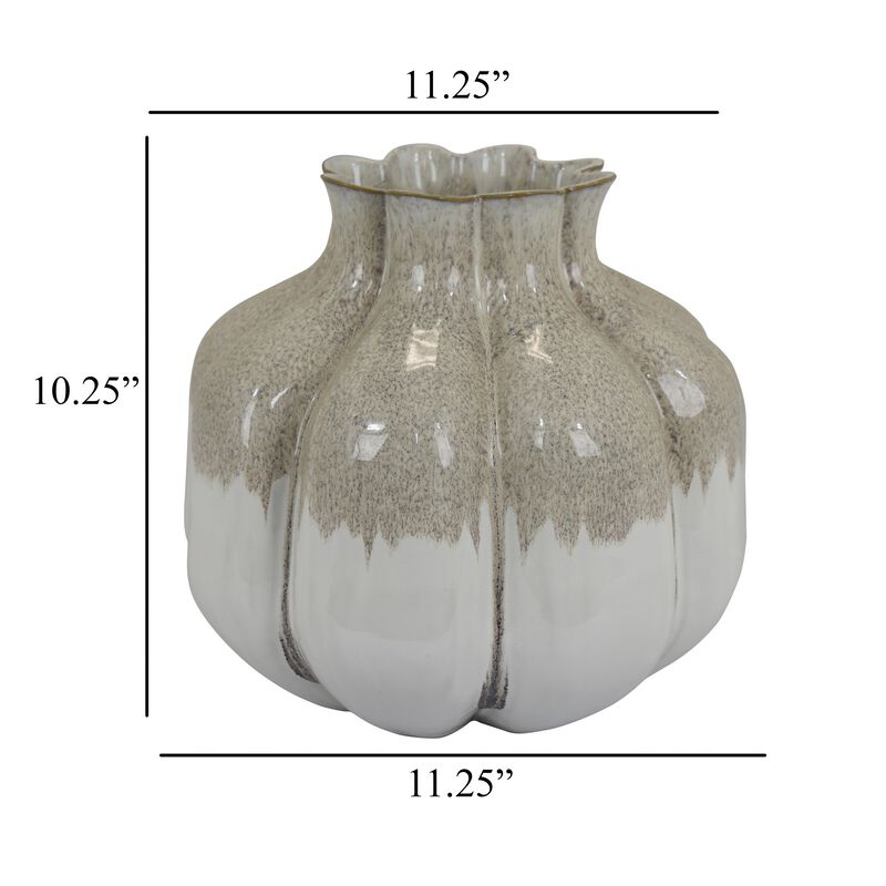 Roxy Rounded Vase with Scalloped Rim, Multi Colored Ceramic 11 Inch - Benzara