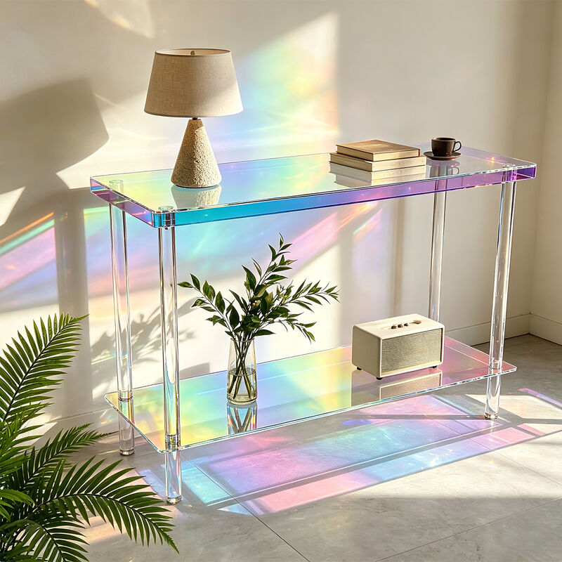 Modern Iridescent Acrylic 2-Tier Console Table for Hallway, Entryway & Living Room image number 6