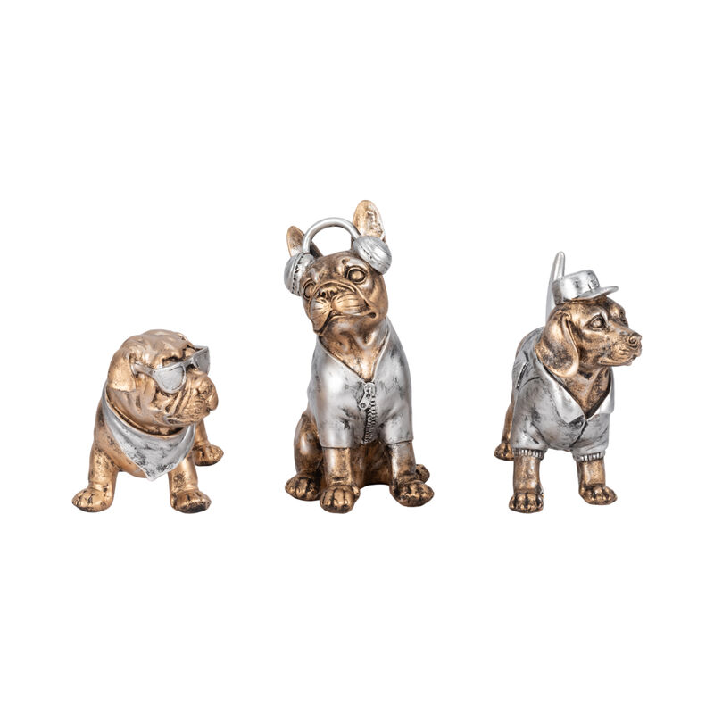S/3 10" Cool Dogs Decor, Gold image number 0