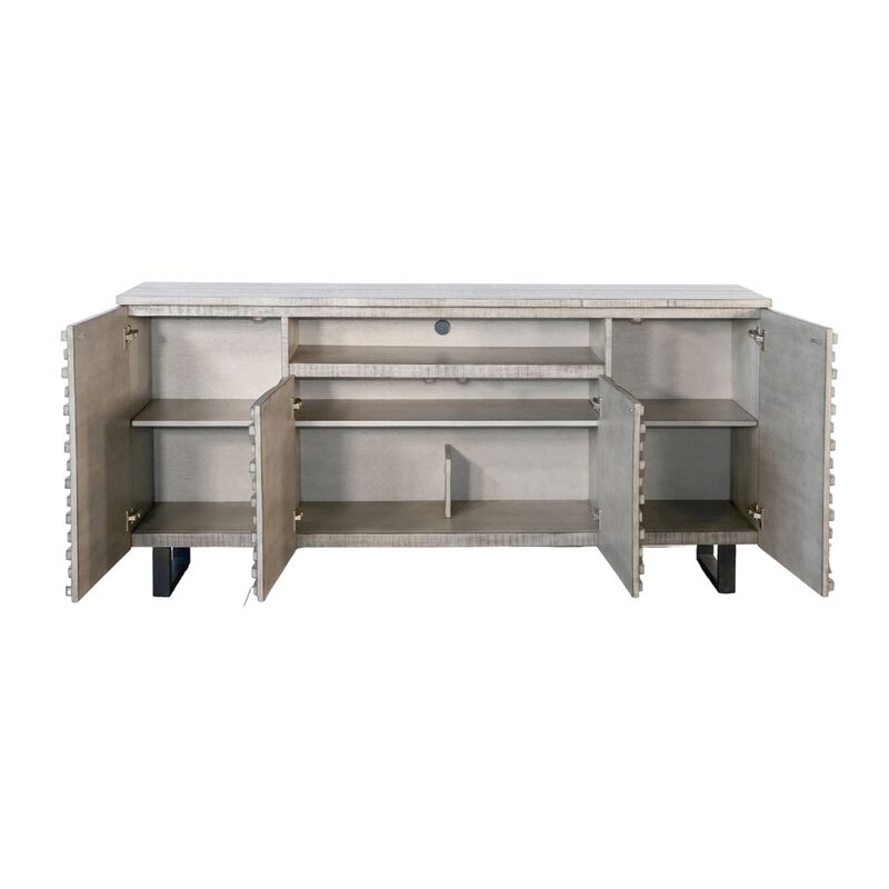 Zeka TV Media Entertainment Console, Fluted Doors, Light Gray 72 Inch