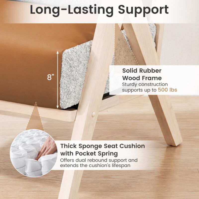 Mid-Century Modern Accent Chair Artificial Leather Sofa Chair with Rubber Wood Frame image number 5