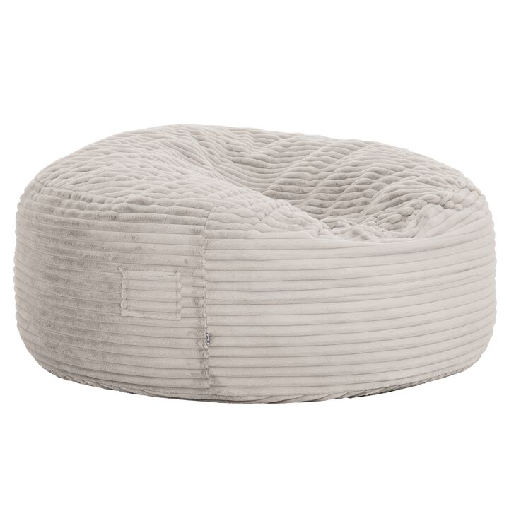 Sealy Bean Bag Chair, Soft Faux Fur Cover, Shredded Foam Fill, Beige - Benzara