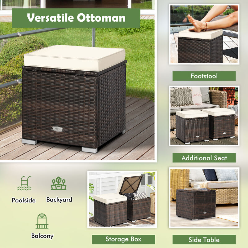 2 Pieces Patio Ottoman with Removable Cushions