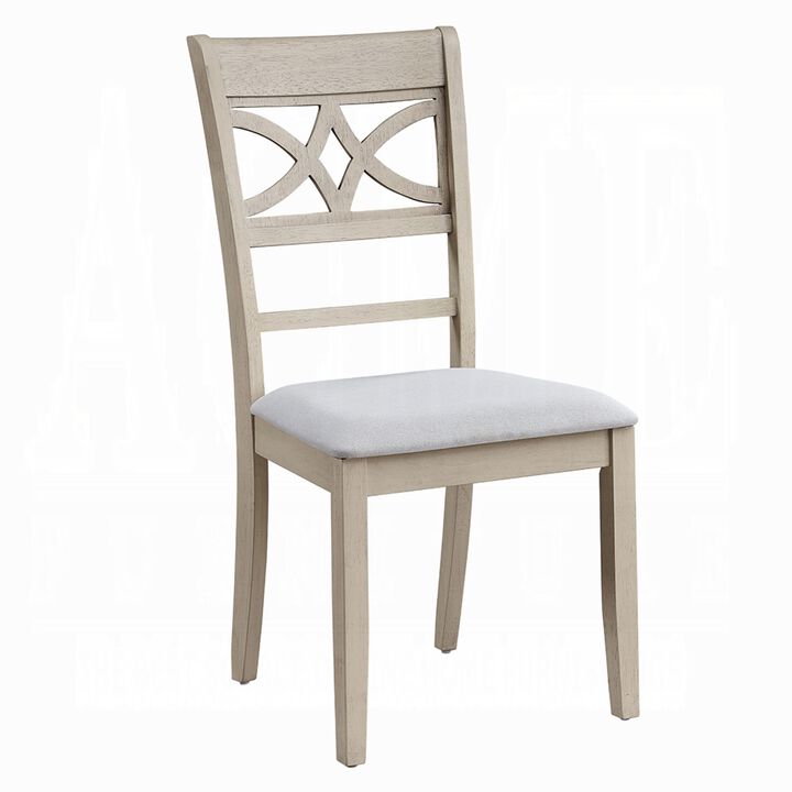 Feri Side Dining Chair Set of 2, Designer Bone White, Beige Linen - Benzara