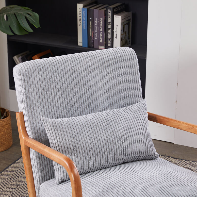 Mid-Century Modern Accent Chair with Pillow, Upholstered Lounge Chair with Solid Wood Frame and Armrests for Living Room Bedroom Reading Nook image number 3