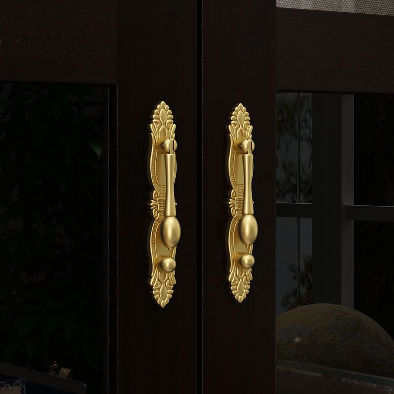 FUFU&GAGA Classic Display Bookcase with Glass Doors & Drawer, Solid Wood Front & Ornate Golden Details, (31.5 in. W x 15.7 in. D x 70.9 in. H), Black and Gold