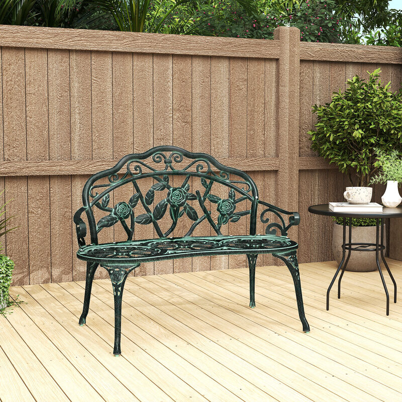 Hivvago Metal Outdoor Bench with Floral Design & Antique Finish image number 1