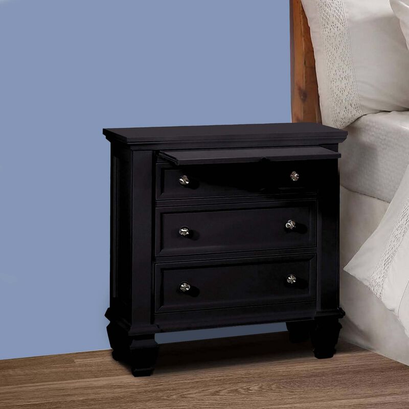 Lila 30 Inch Nightstand with Slide Out Tray, Felt Lined Top Drawer, Black - Benzara