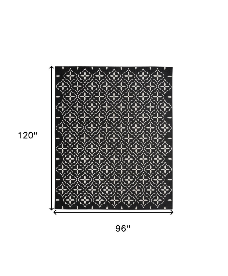 HomeRoots 8' X 10' Black And Ivory Geometric Indoor Outdoor Area Rug image number 5