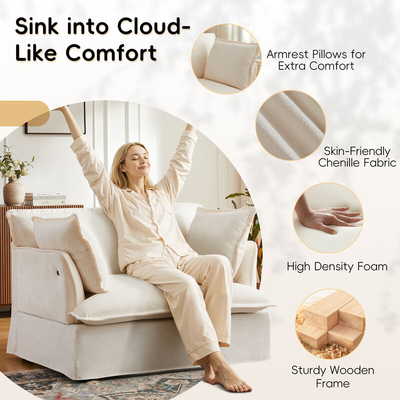 Merax Modern Chenille Upholstered Armchair with Integrated Charging Ports image number 4