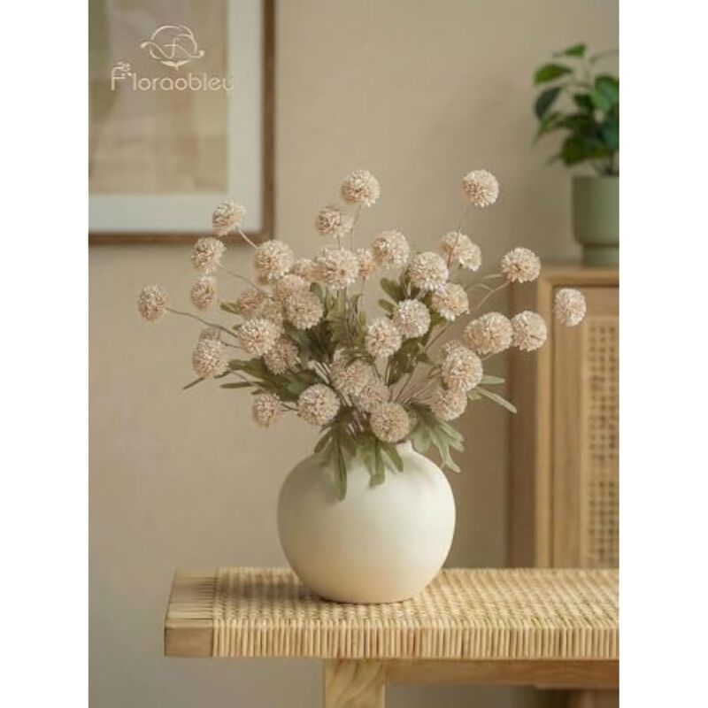 9 Piece Beige Artificial Chrysanthemum Flower Stems Vase Filler image number 3
