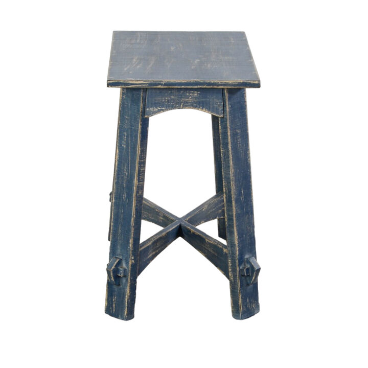 Rena Rustic Side Table, 24 Inch Rectangular Distressed Ocean Blue Wood