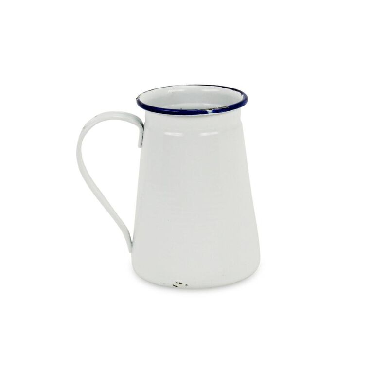 Hivvago 6 Inch White and Blue Metal Jug Vase