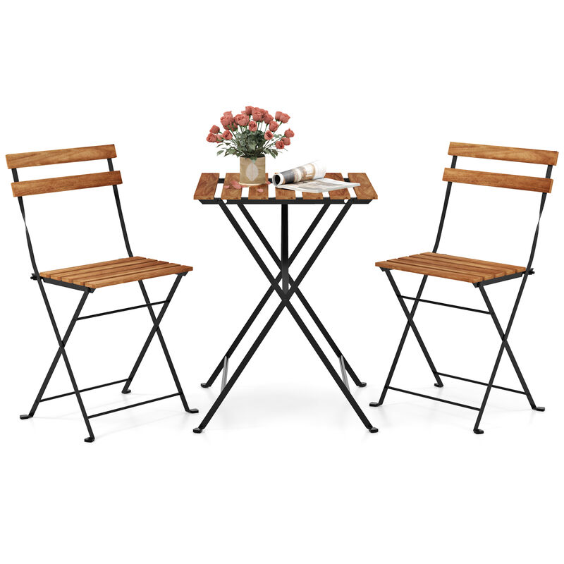 Acacia Wood 3-Piece Patio Set with Slatted Table and Chairs