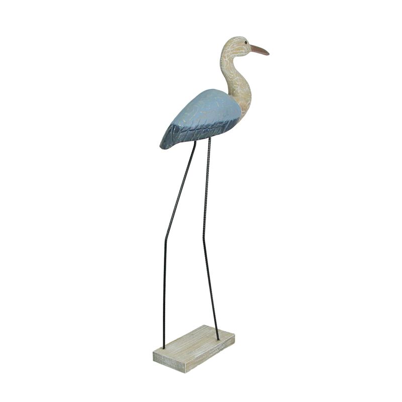 29 Inch Hand Carved Wood Blue Heron Bird Statue Home Coastal Decor Sculpture Art image number 2