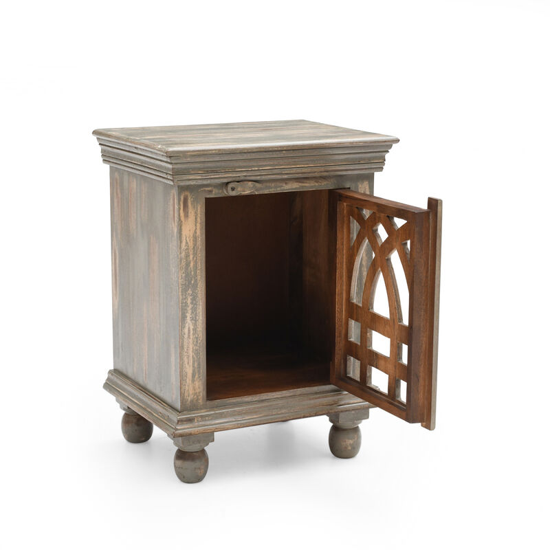 Merax Antique Grey Solid Mango Wood Nightstand