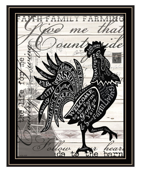 HomeRoots Faith Family Farming Rooster Black Framed Wall Art