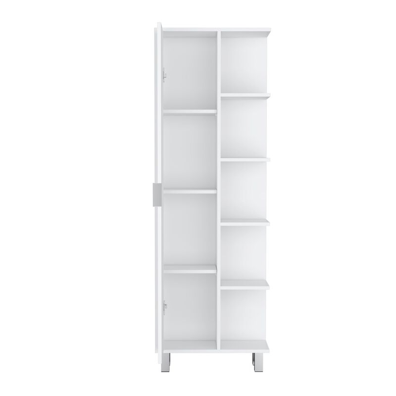 DEPOT E-SHOP Keller 63" H Linen Cabinet, with 1 door and 9 shelves, White,