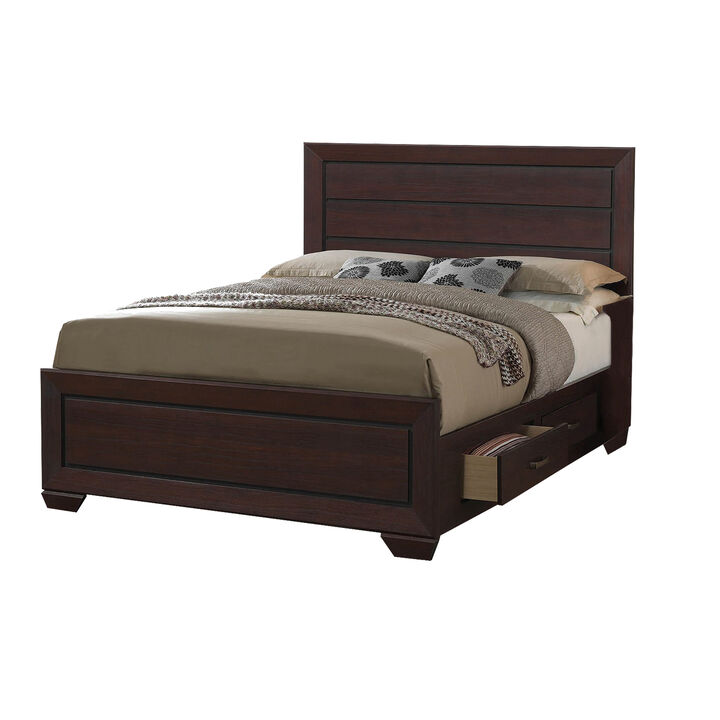 Wooden Queen Size Bed with 4 Spacious Side Rail Drawers, Dark Brown