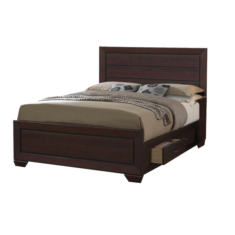 Wooden Queen Size Bed with 4 Spacious Side Rail Drawers, Dark Brown