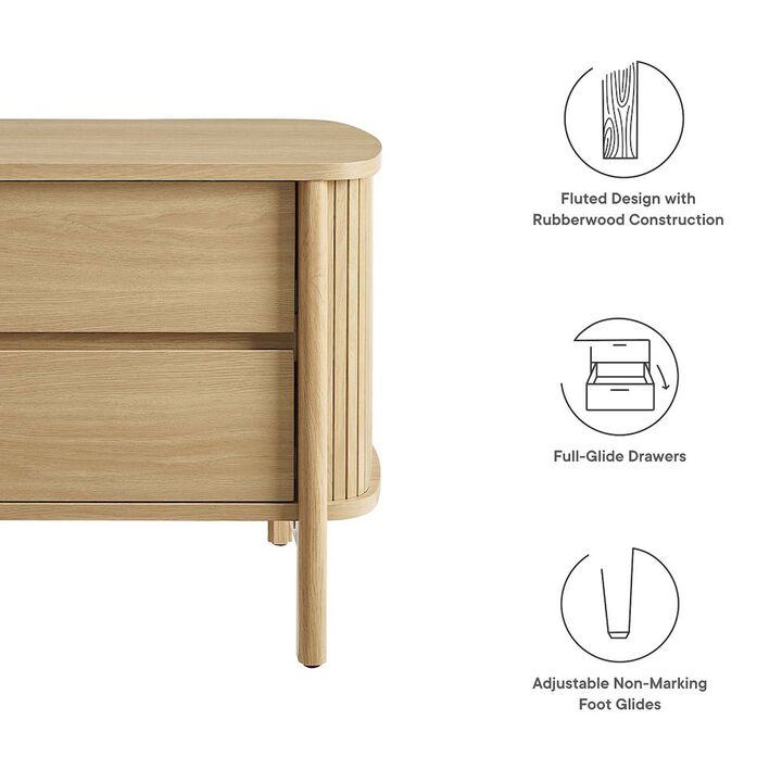 Modway Cadence Fluted 2-Drawer Nightstand in [Color] - Mid Century Modern Bedside with Storage - Wood Grain - Boho Side or End Table for Living Room or Bedroom