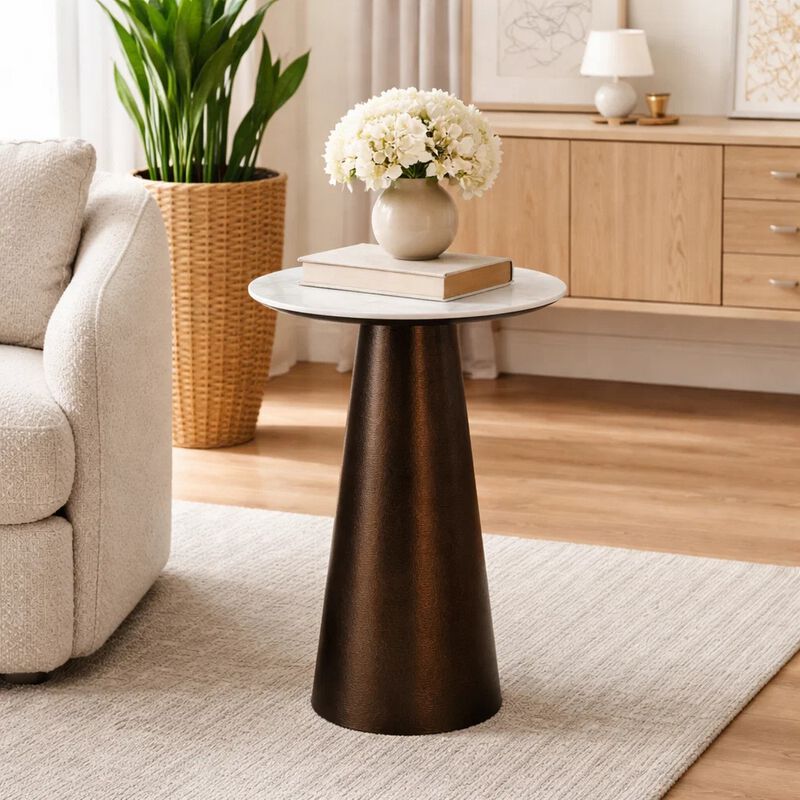 Plant Stand Accent Table, Bronze Metal, White Marble Top, 23 Inch image number 6