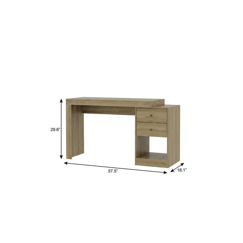 HomeRoots 58" White Wood Pedestal Writing Desk With Two Drawers image number 5