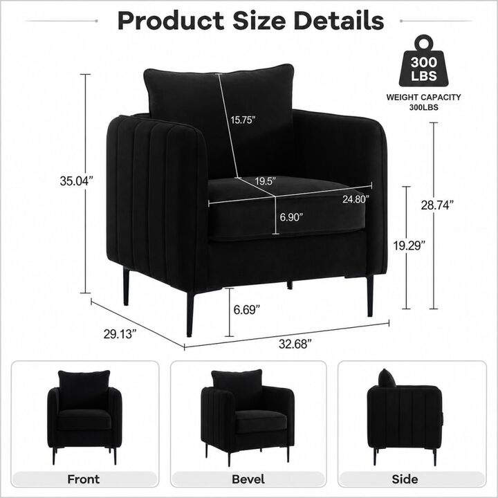 GOODSILO Mid-Century Modern Velvet Accent Chair Comfy Single Armchair with Pillow and Metal Legs for Living Room Bedroom Office