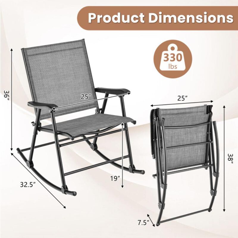 Hivvago Folding Rocking Chair with Breathable Seat Fabric Set of 2