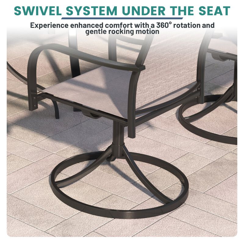 Mondawe Steel Textilene Patio Dining Chair 360-Degree Swivel Chair for Deck Lawn Garden - Brown (Set of 2) image number 2